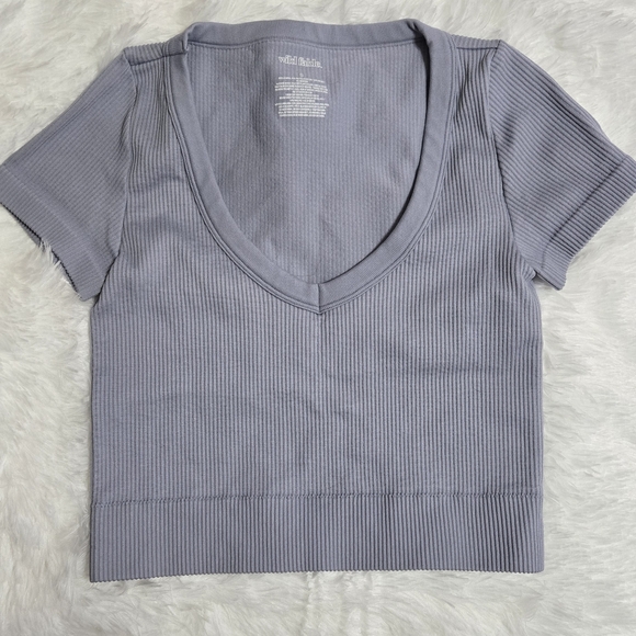 Gray Ribbed Knit Top - Picture 1 of 5